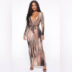 708/ Brown and Black Striped Maxi Dress